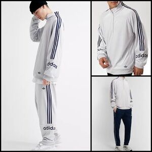 ADIDAS ORIGINALS 90’s ARCHIVE RETRO VELOUR LOGO HALF ZIP GRAY BLUE SWEATSHIRT XL